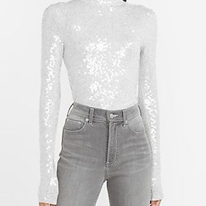 Sequin Mock Neck Long Sleeve Tee